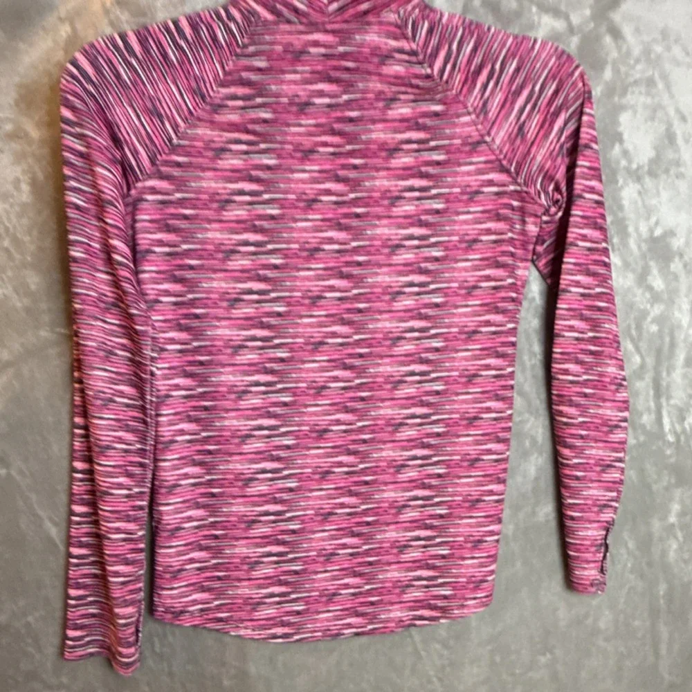 Justice Girls Pink Black White Striped Casual 1/4 Zip Long Sleeve Top Size 8